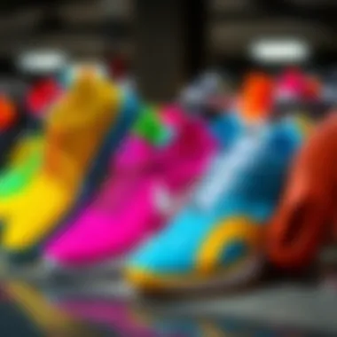 Group of swim shoes displayed in various vibrant colors