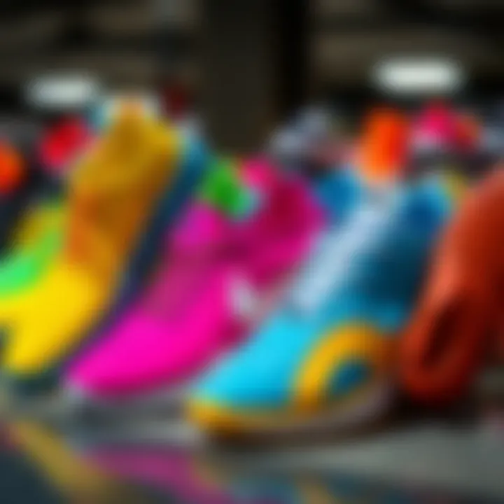 Group of swim shoes displayed in various vibrant colors