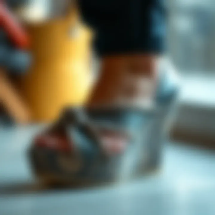 A close-up on materials used in budget-friendly wedge heels.
