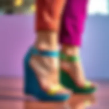 Trendy color palette for affordable wedge heels in fashion.