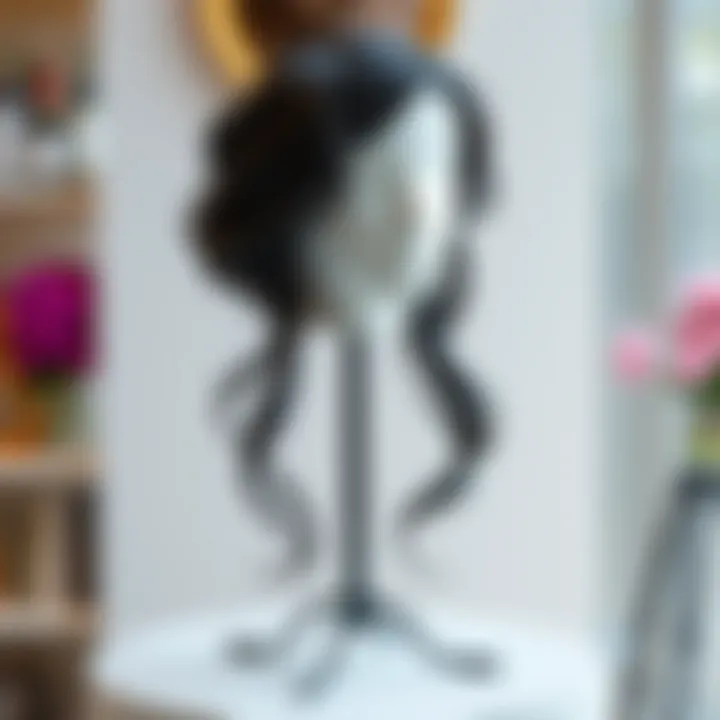 Stylish wig stand with elegant design, emphasizing stability and function.