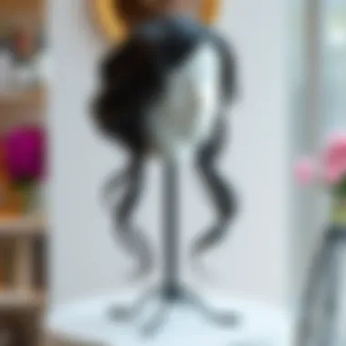 Elegant Wig Stand Design Stylish wig stand with elegant design, emphasizing stability and function.