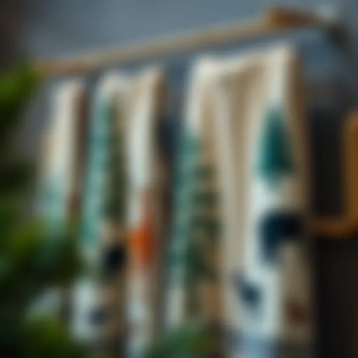 Forest Animal Print Towels Decorative towels with forest animal prints displayed on a rack