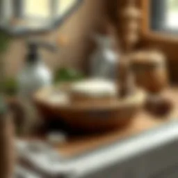 Rustic wooden soap dish surrounded by natural elements