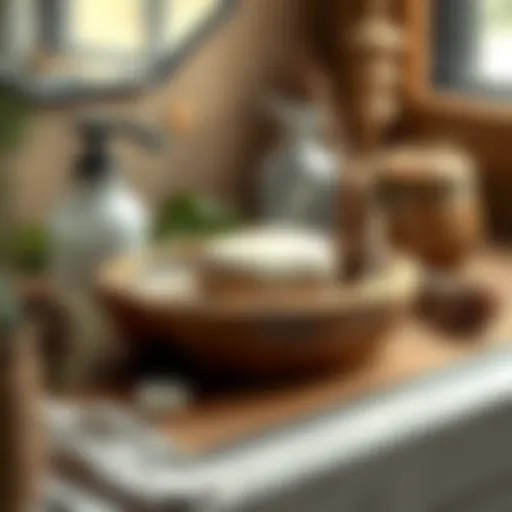 Rustic wooden soap dish surrounded by natural elements