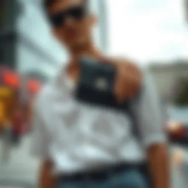 Wrist Pouch Bag in Contemporary Fashion A stylish individual showcasing a wrist pouch bag in an urban setting